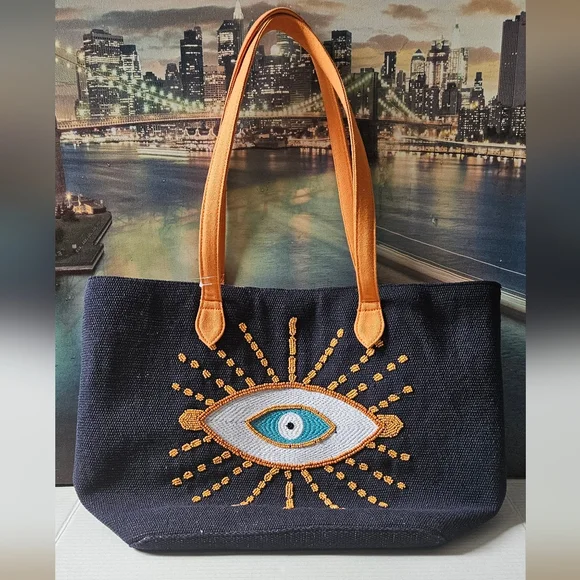 EXPRESS EDIT Embroidered Eye Design Tote Bag NWT - Picture 8 of 12